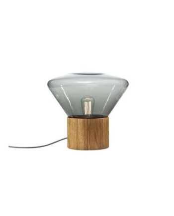 Brokis Muffins Wood 01 Bord Gulvlampe Røgfarvet Glas   Naturlig Eg Med Sort Ledning
