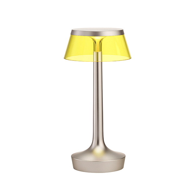 Flos Bon Jour Unplugged Bordlampe Mat Krom Krop Og Gul Skærm