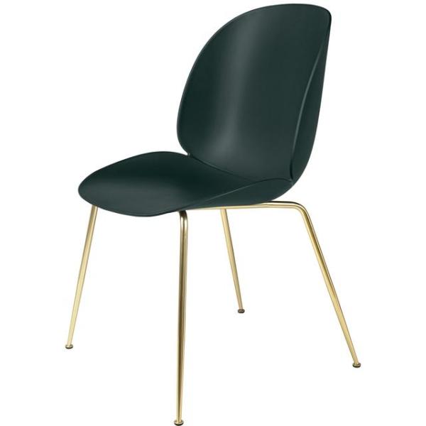 Gubi Beetle Spisebordsstol Conic Base Messing Semi Mat Mørk Grøn