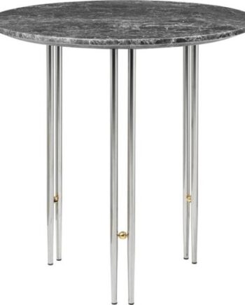 Gubi Ioi Sofabord Rundt ø50 Cm Med Krom Base Og Grå Emperador Marmor Top