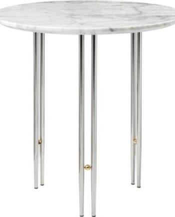 Gubi Ioi Sofabord Rundt ø50 Cm Med Krom Base Og Hvid Carrara Marmor Top