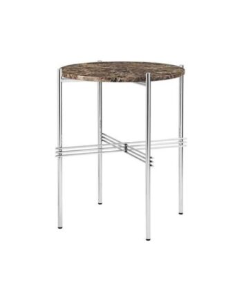 Gubi Ts Sidebord Round ø40 Poleret Stål Brown Emperador Marmor