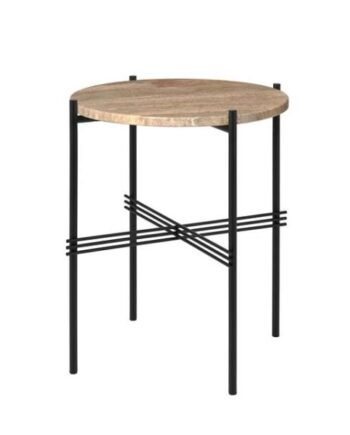 Gubi Ts Sidebord Rundt ø40 Sort Varm Taupe Travertin
