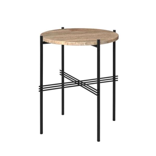 Gubi Ts Sidebord Rundt ø40 Sort Varm Taupe Travertin