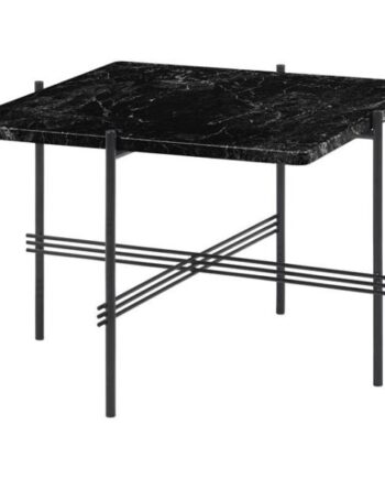 Gubi Ts Sofabord Firkantet 55   55 Cm Med Sort Base Og Sort Marquina Marmor Top