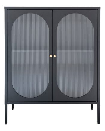 Adelaide Vitrineskab Vitrineskab    Riflede Glasdøre  Stål  Sort 90x35x110 Cm