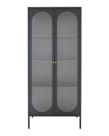 Adelaide Vitrineskab Vitrineskab    Riflede Glasdøre  Stål  Sort 80x35x180 Cm
