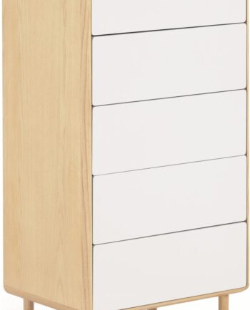 Kommode Kave Home Anielle   Bæredygtig Askefiner Med Gråhvid Front  117x60x42 Cm    Skuffer Push-to-open  Soft-close