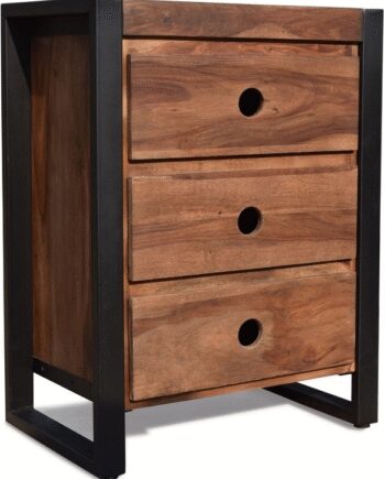 Kommode Obuzi Hayfay   Rosentræ Med Genbrugsjernramme    Letglidende Skuffer  80ã 40ã 60 Cm  Mørk Natur Sort