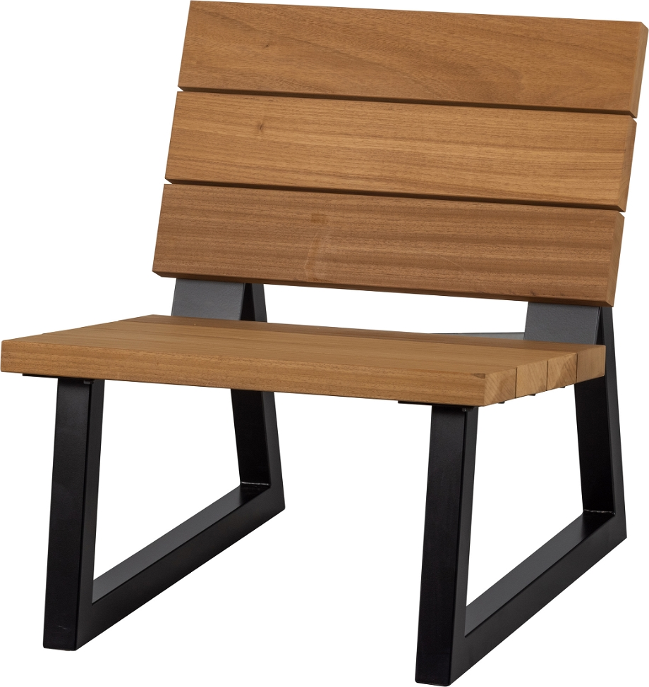 Udendørs Lænestol Woood Banco   Fsc-certificeret Thermo Ayous Træ   Mat Sort Metalstel  H78ã B68ã L82 Cm  Natur Sort