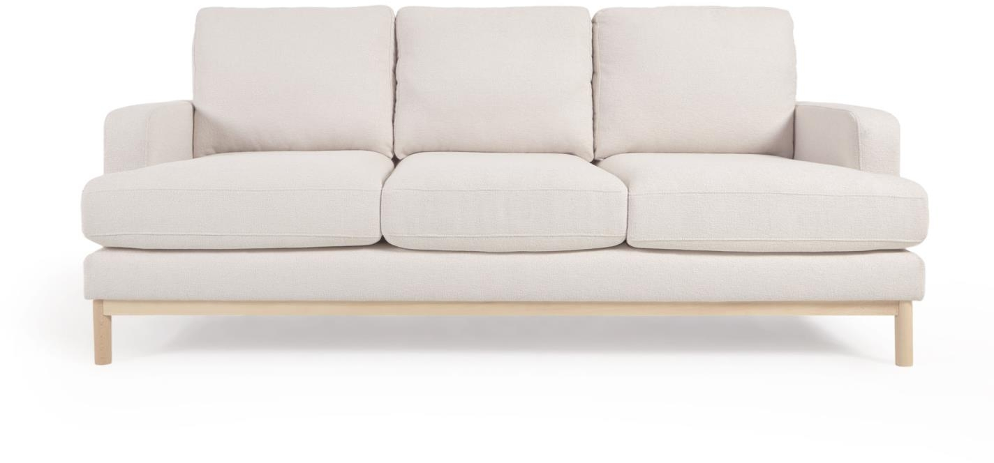 -personers Sofa Kave Home Mihaela  Hvid Micro Bouclé Og Bæredygtigt Bøgetræ H88ã B95ã L203 Cm