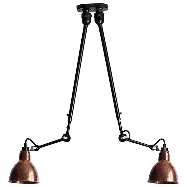 Lampe Gras N302 Loftlampe Double Mat Sort Rå Kobber