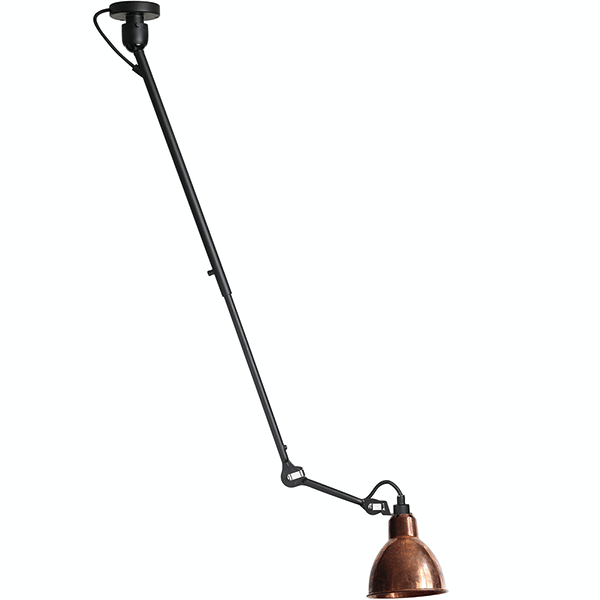 Lampe Gras N302 Loftlampe Mat Sort Rå Kobber Hvid