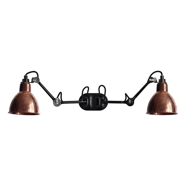 Lampe Gras N204 Væglampe Double Mat Sort Rå Kobber