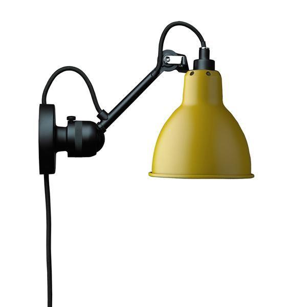 Lampe Gras N304 Væglampe Mat Sort Mat Gul Med Ledning