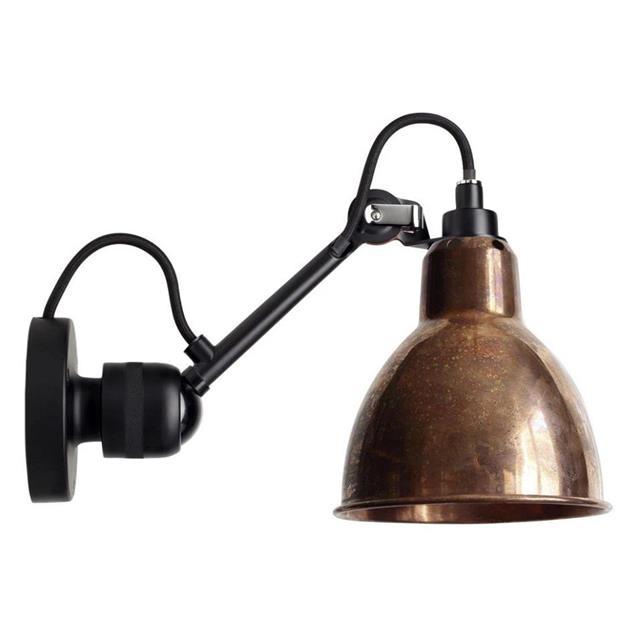Lampe Gras N304 Væglampe Mat Sort Rå Kobber Med Ledning