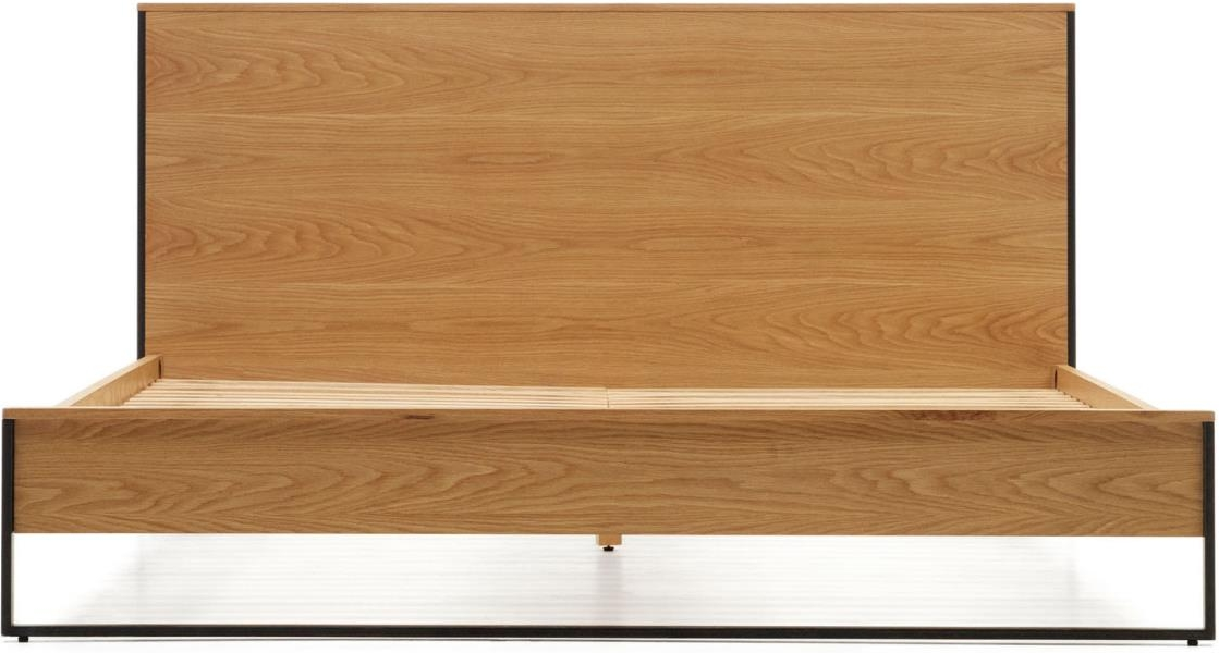 Sengeramme Til Dobbeltseng Kave Home Taiana 160x200 Natur Egetræsfinér Med Sorte Stålben