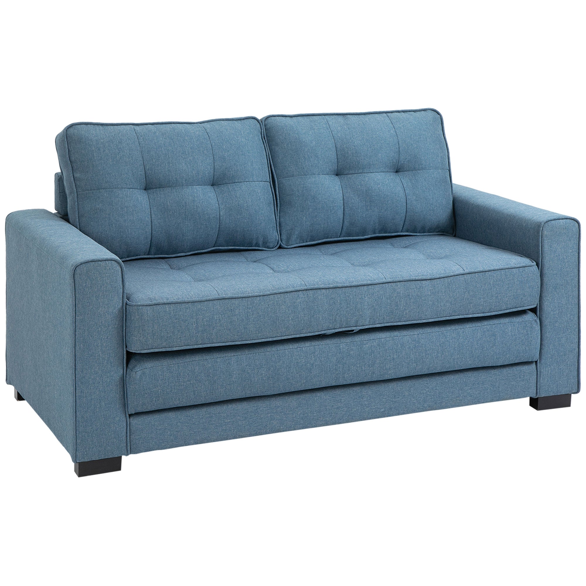Sovesofa Klapsofa  -personers Stof Sovesofa Sofa Med Sovefunktion Sofasæt Linen Touch Gummitræ Blå 147     75   85 Cm