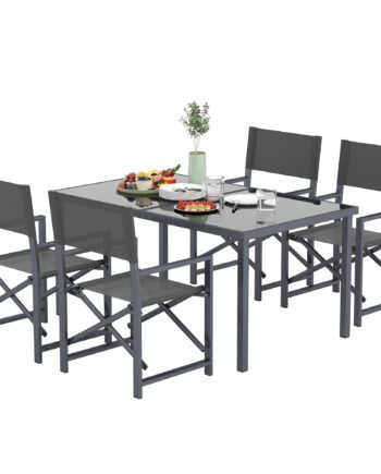 -delt Spisebordssæt   Stål Til   Personer  Spisebord Med   Klapstole Og Glasbord   Grå