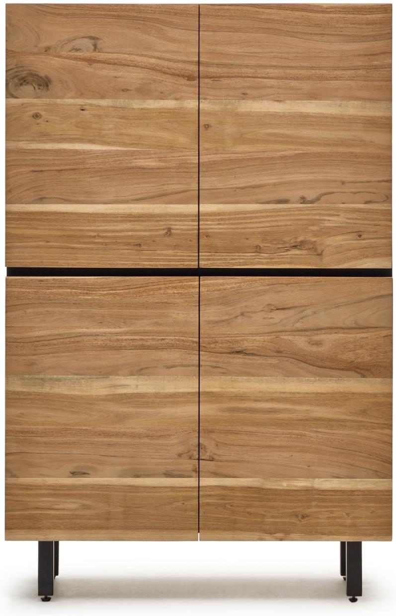 -dørs Skænk Kave Home Uxue   Massiv Akacietræ Natur Sort Rustik Kolonial H155xb100xd40 Cm Med Justerbare Ben