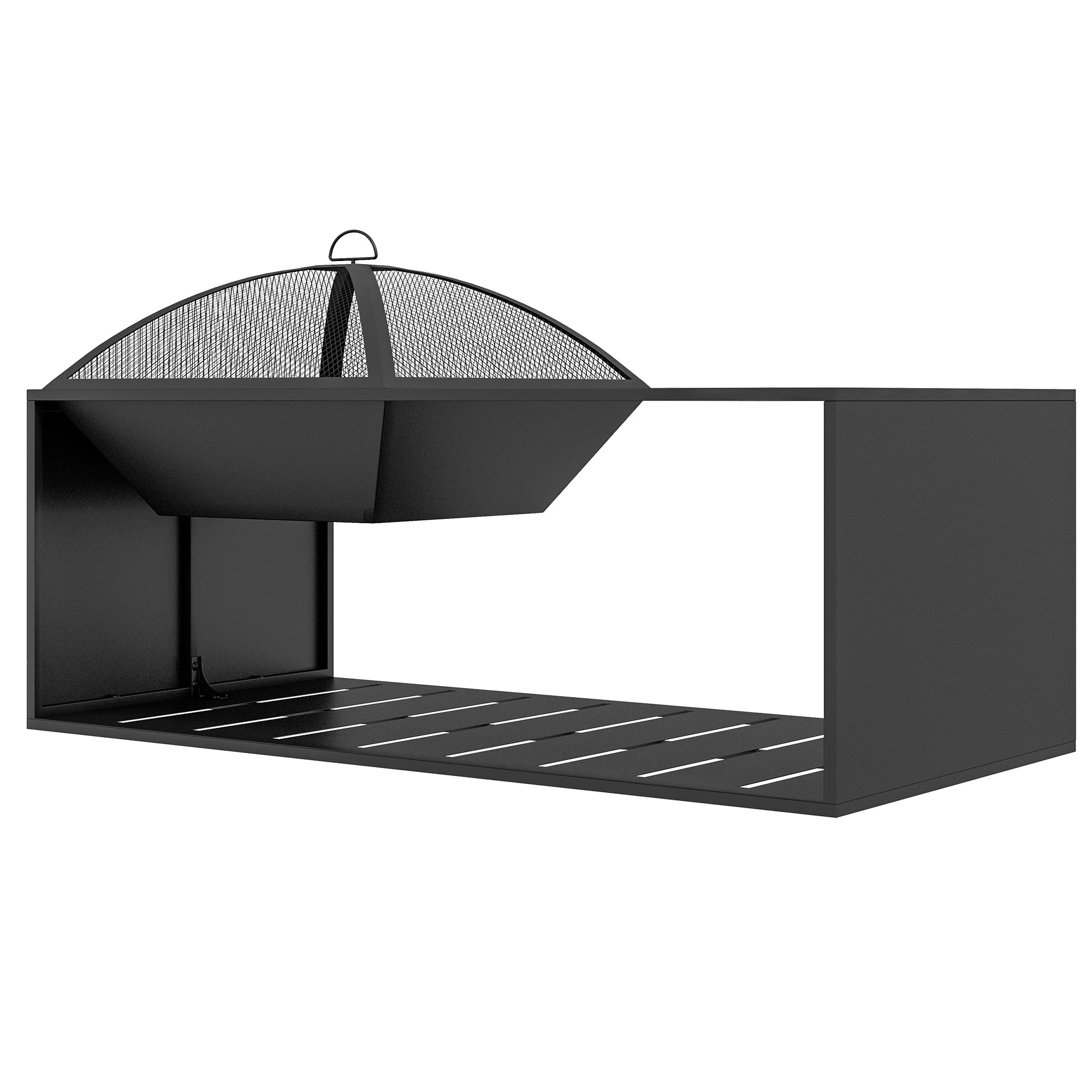 - -  Bålskål  Bordplade Med Keramiske Fliser  Poker  Rustfri  101   51   56 Cm  Sort