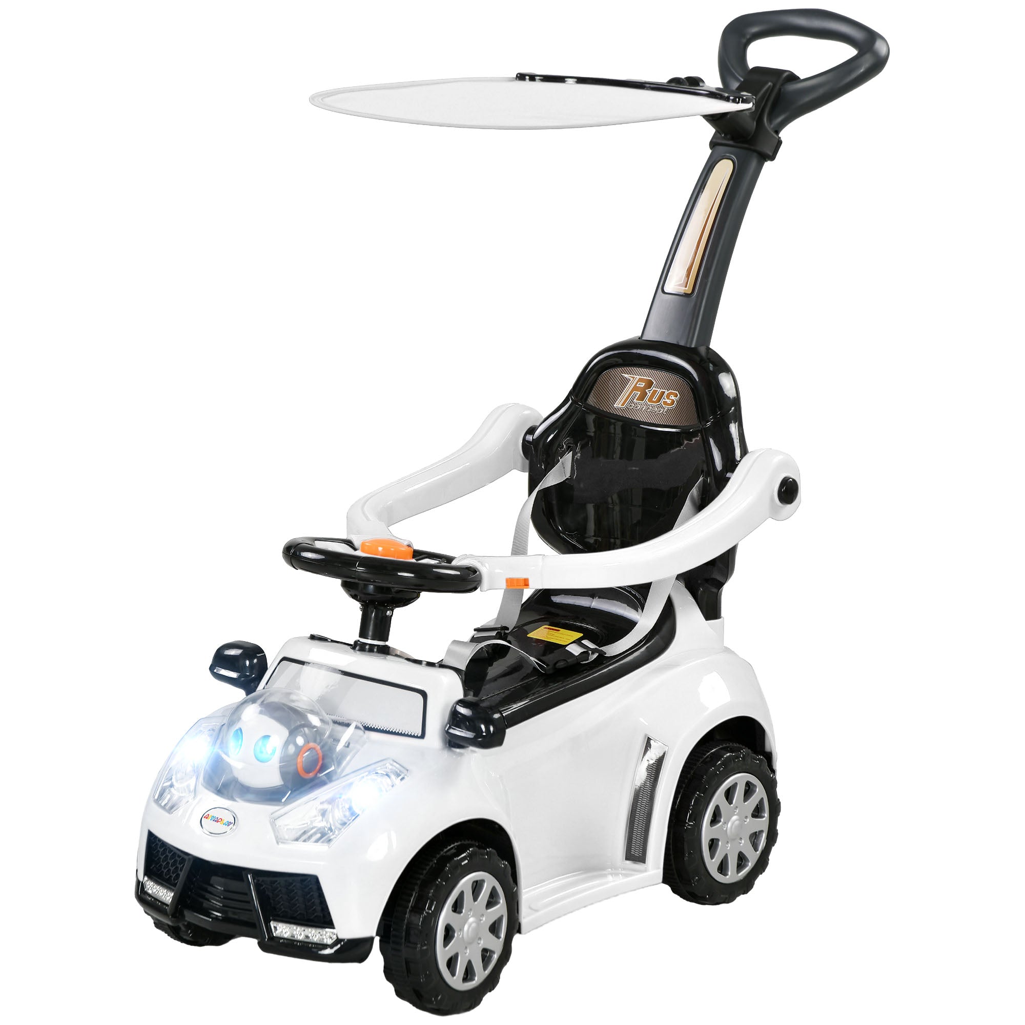 - -  Kørebil  Aftagelig Kaleche  Lys  Musik  Horn  Plastik Og Metal  96   39   90 Cm  Hvid Sort