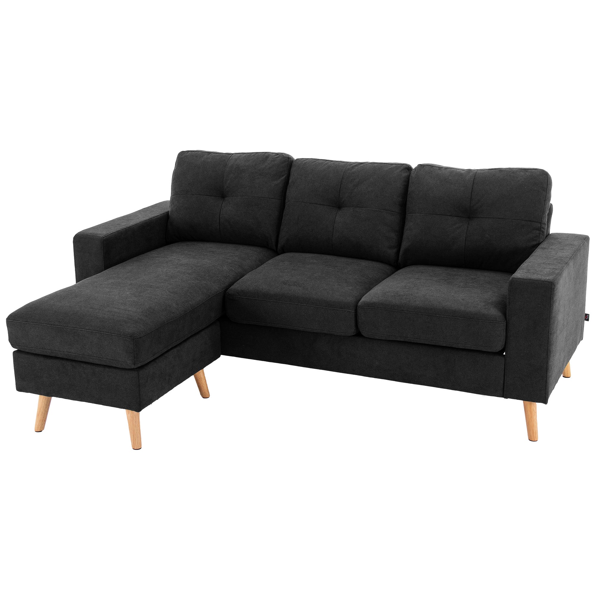 -personers Sofa  Hjørnesofa  Med Chaiselong  Knapsyninger  193   136   85 Cm  Sort