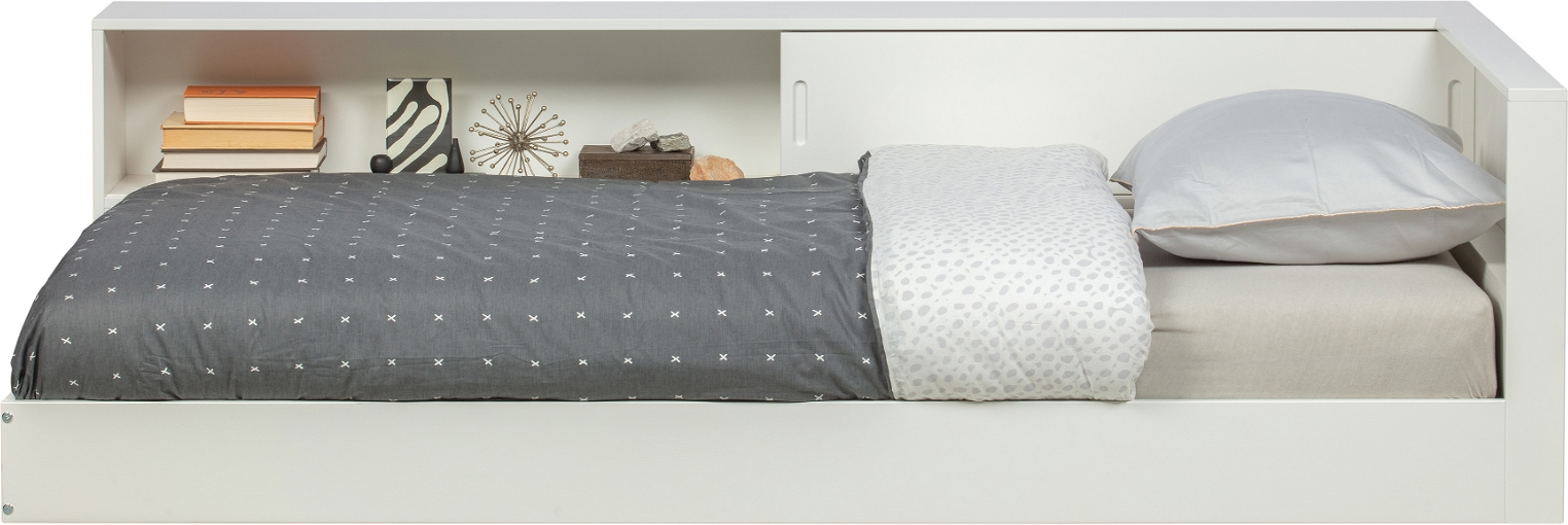 Hjørneseng Woood Connect Enkeltseng 90x200 Cm Fyrretræ Hvid Med Skydeskabe Til Opbevaring