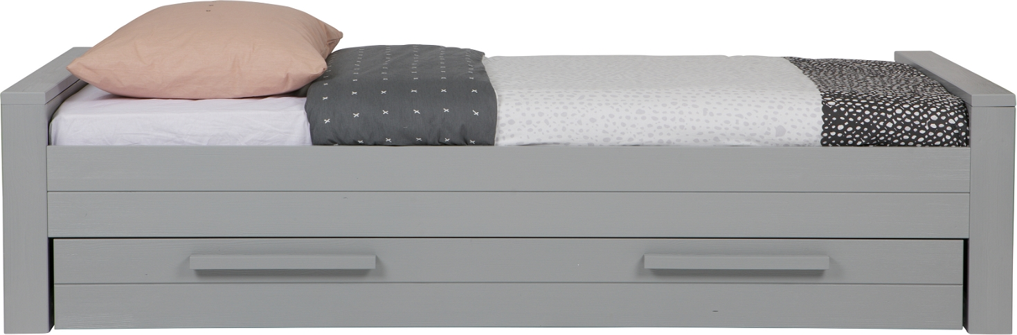 Juniorseng Woood Dennis Grå   Massivt Fyrretræ Med To Opbevaringsskuffer 95x219x53 Cm