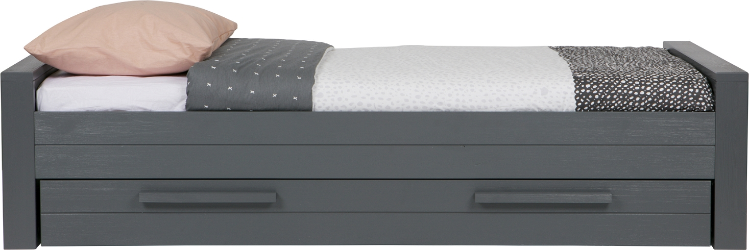 Juniorseng Woood Dennis   Robust Fyrretræ Med Integreret Opbevaringsskuffe  Mørkegrå   Børstet Finish