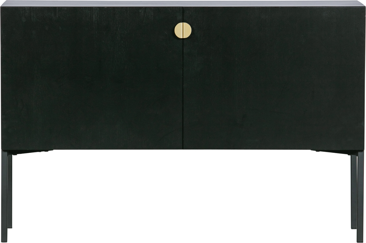 Sidebord Woood Hero   Sort Massivt Fyrretræ Med Guld-håndtag  Metalstel  L116   D35   H76 Cm