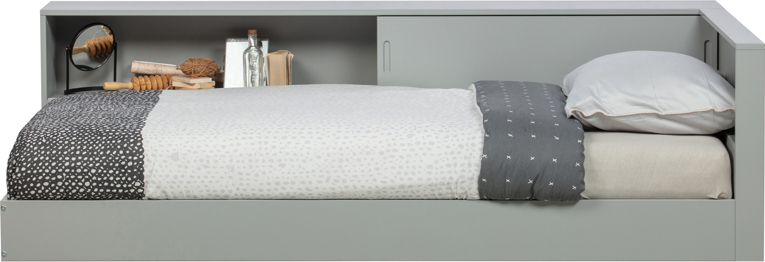 Woood Connect Hjørneseng Enkeltseng Massivt Fyrretræ Betongrå Med Opbevaring Til 90x200 Cm Madras