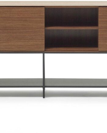 Skænk Sideboard Kave Home Vedrana Mørk Natur Sort Finér Med Soft Close Og Justerbare Stålben 195x40x80 Cm