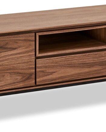 Tv-bord Raymond   Hallmark Wansford   Valnød Med Sort Metalstel  160ã 50 Cm  åben Hylde   Skuffe