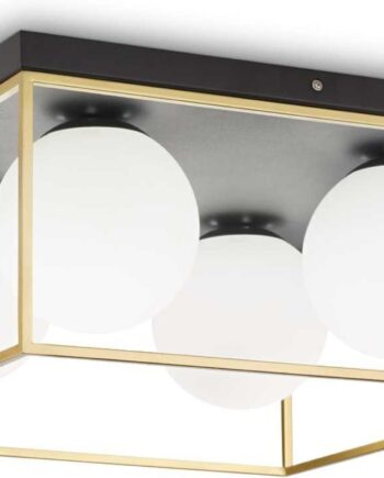 -armet Loftslampe Ideal Lux Lingotto Matsort Mat Messing Med Fire Hvide Glasdiffusorer 45 5x45 5x21   Cm