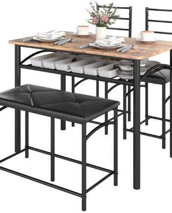 -delt Spisebordssæt  Pladsbesparende Sæt Med Bord    Stole Og Bænk  Til Små Rum  Metal  Træ  Brun