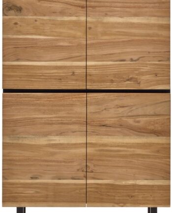 -dørs Skænk Kave Home Uxue   Massiv Akacietræ Natur Sort Rustik Kolonial H155xb100xd40 Cm Med Justerbare Ben