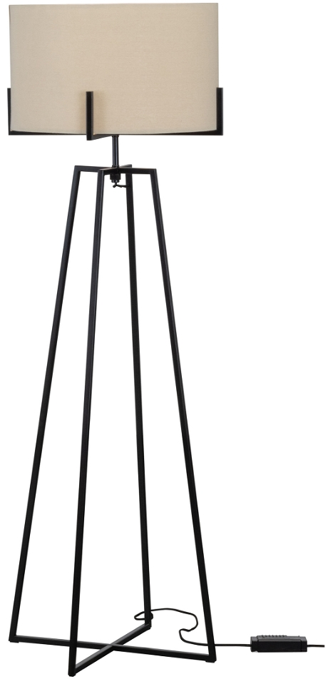 Gulvlampe Woood Exclusive Holly Natur ø55 H160 Cm Mat Sort Metal Med Stofskærm