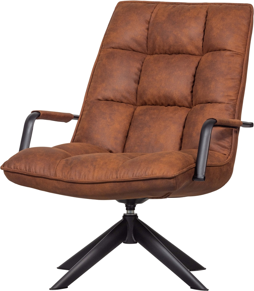 Loungestol Woood Jouke Lysebrun Pu-læder Drejefunktion Sort Pulverlakeret Stel H97ã B69ã L77 Cm