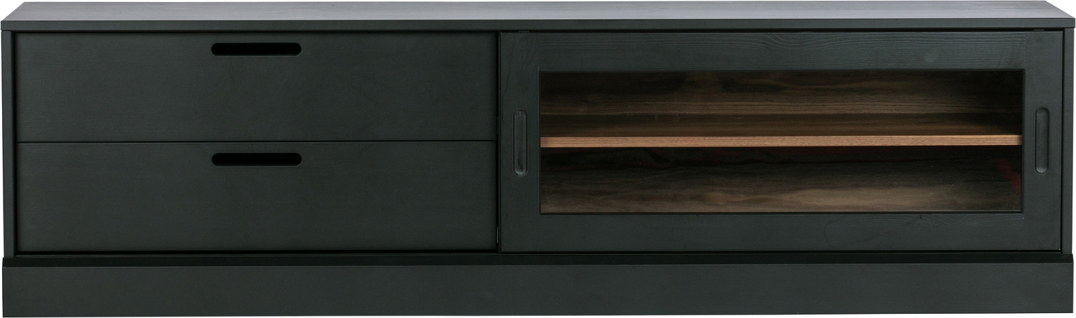 Skænk Woood Exclusive James Tv-bord Fyrretræ Mat Sort Natur 180x42x50 Cm Skuffer Rum Med Glaslåge