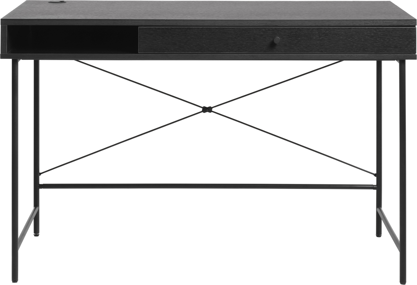 Skrivebord Nordique Design Pensacola Sort Metalstel Poly-rattan Front H76ã B120ã D60 Cm