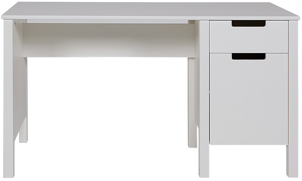 Skrivebord Woood Jade Massivt Fyrretræ Hvidt 135x58x75 Cm Med Skuffe Og Skab