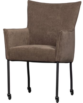 Spisebordsstol Woood Ezra Med Armlæn   Brun Polyester  Mat Sort Metalramme Med Hjul  H94ã B56ã D64 Cm