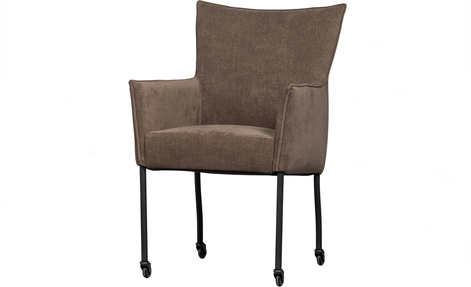 Spisebordsstol Woood Ezra Med Armlæn Brun Polyester Mat Sort Metalramme Med Hjul H94ã B56ã D64 Cm
