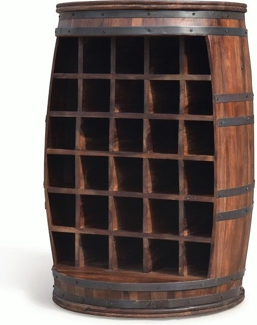 Vintønde Barskab Vinreol Obuzi Rosey- Rustic ø65 H90 Cm 30 Flasker Rosentræ Jernbånd Mørk Natur