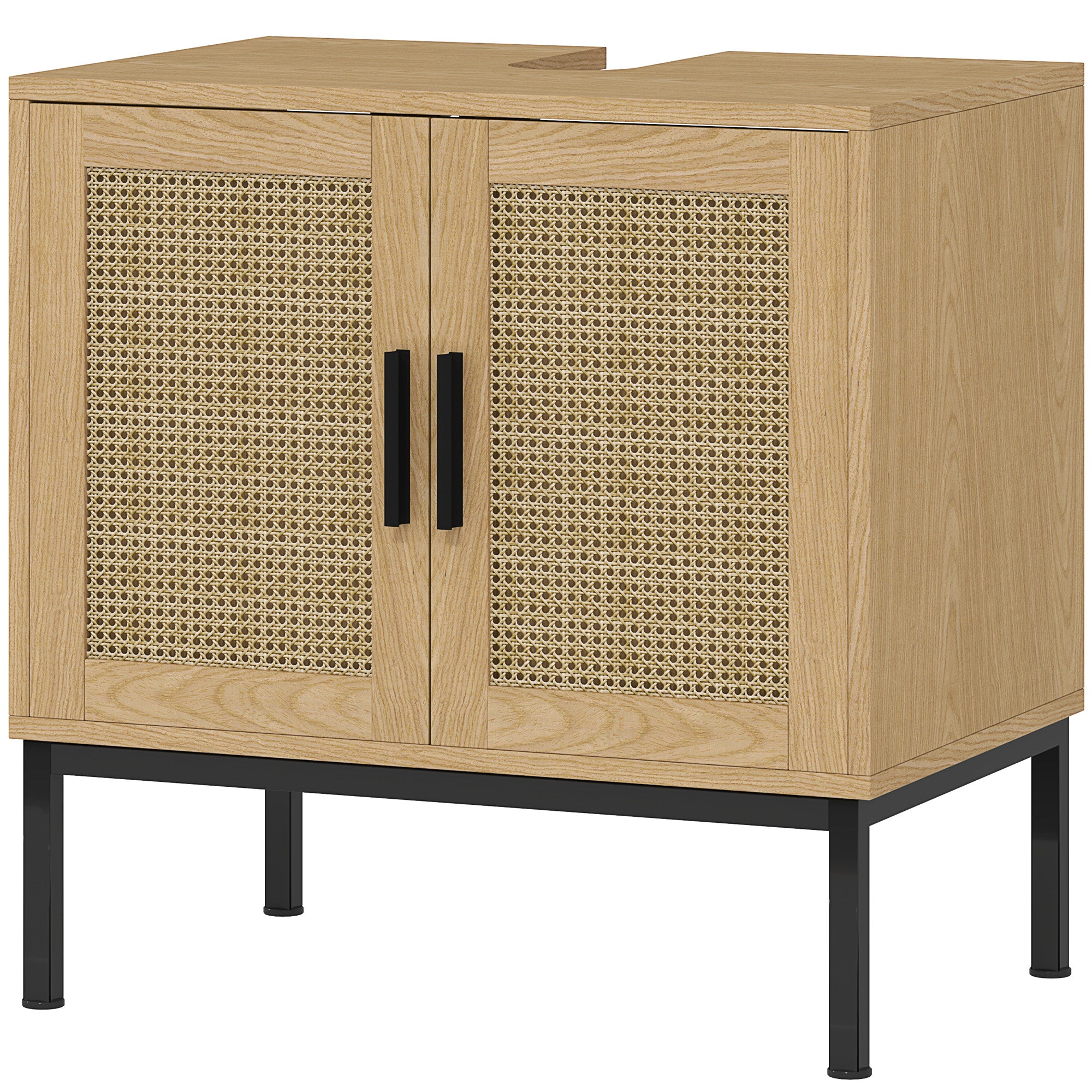 Badeværelsesskab Med Rattan Boho Underskab Med -snit Til Vask Eg