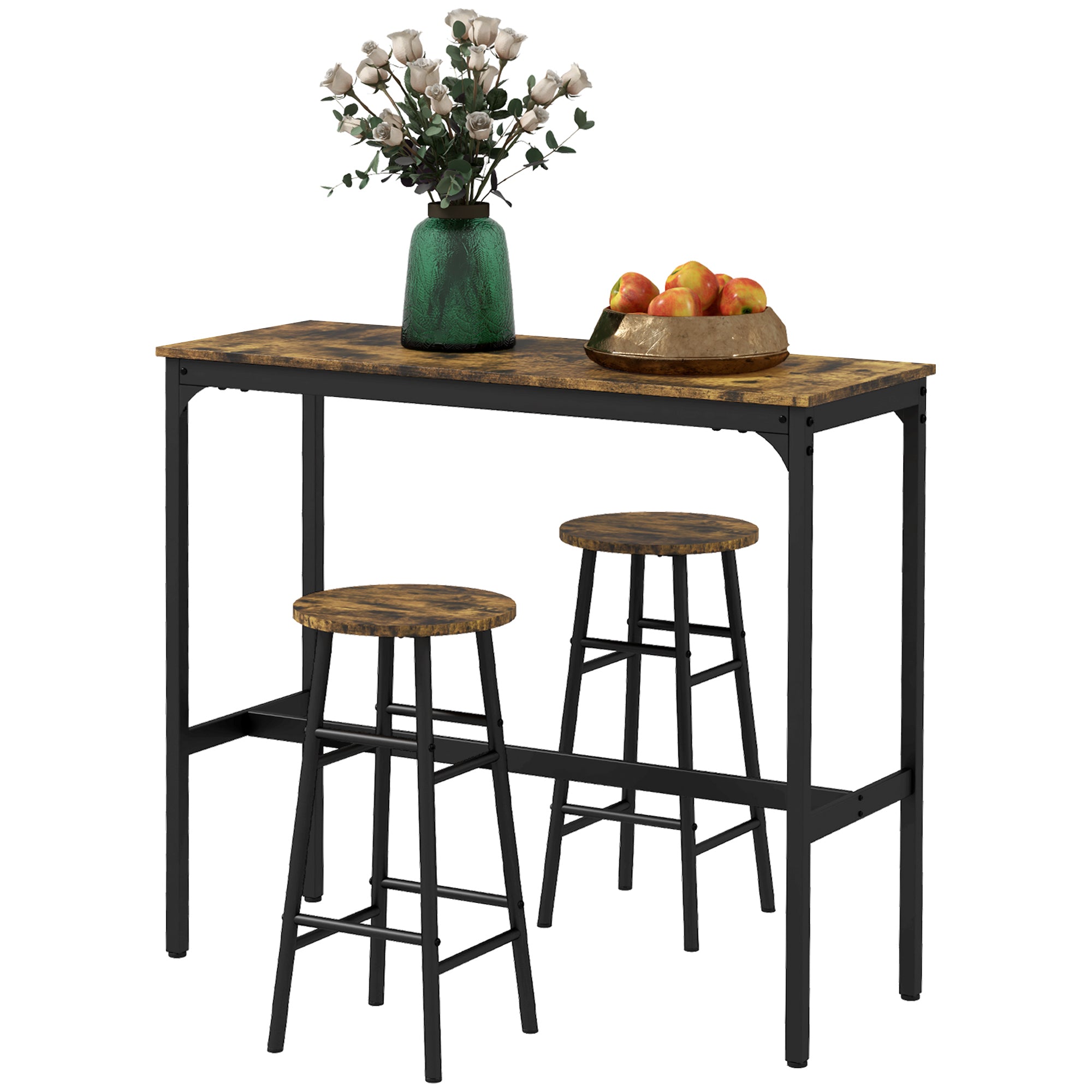 Barbord Med   Stole   Industrielt Design Sæt Med   Barstole Med Bord  Industrielt Design    Dele  Brun   Sort