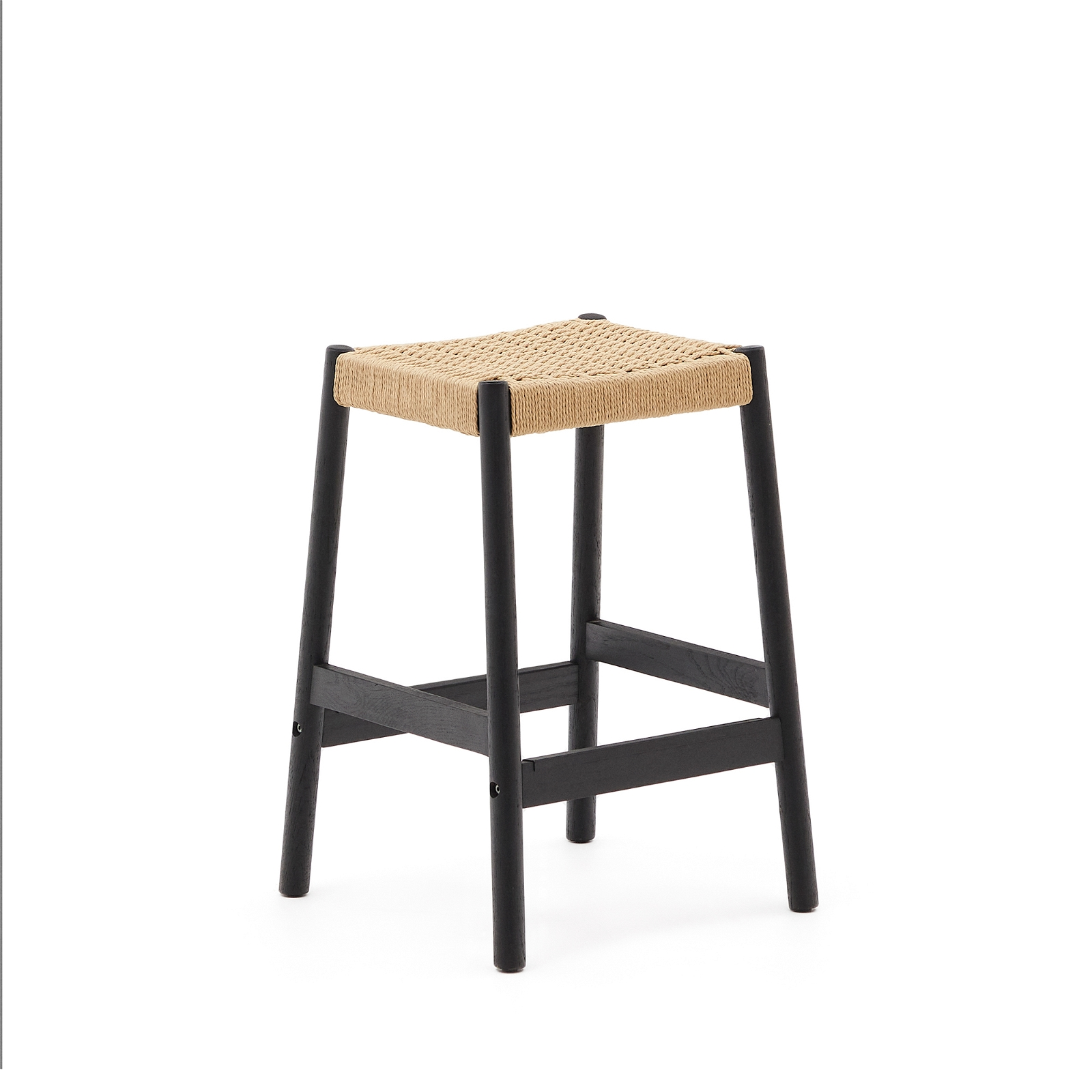 Barstol Kave Home Yalia   Fsc-certificeret Massivt Egetræ Med Håndvævet Reb  Sort  H66xb45xl45cm