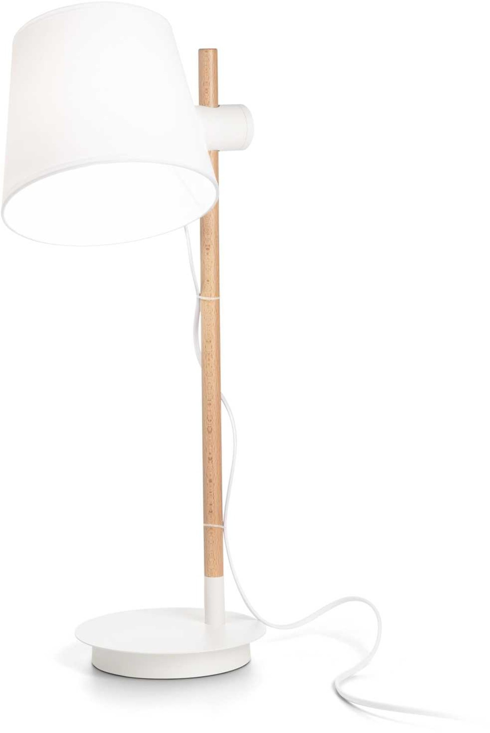 Bordlampe Ideal Lux Axel Hvid Træ Og Stof H66   ø20 Cm