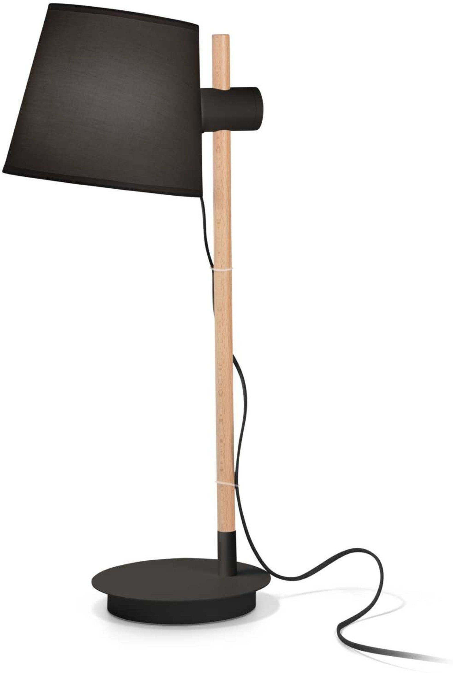 Bordlampe Ideal Lux Axel Minimalistisk Design   Træ Og Stof Med Justerbar Skærm  Sort